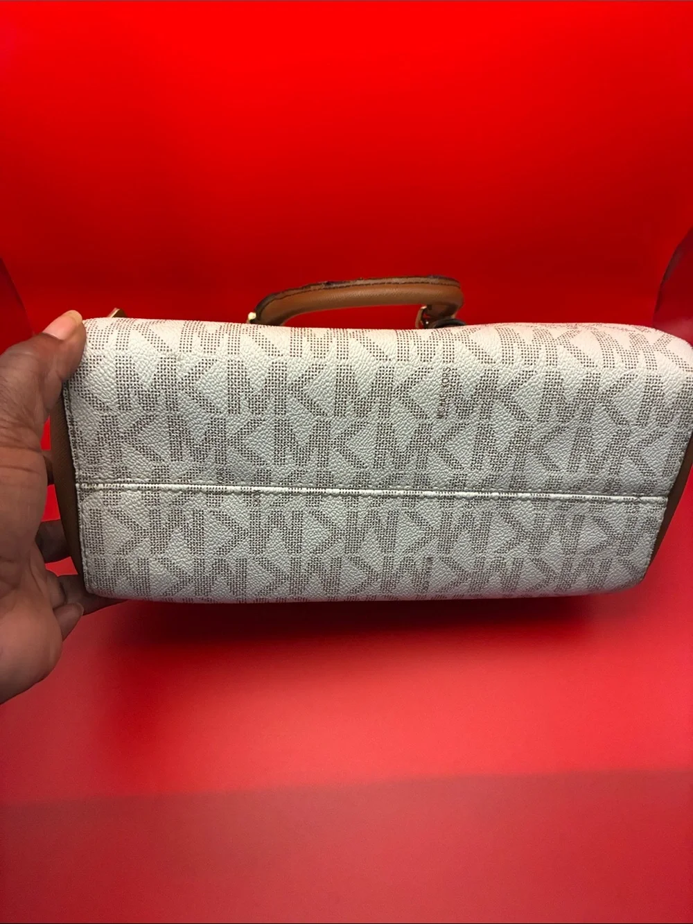 Michael Kors Brown and Beige Logo Satchel with Gold Hardware needs strap